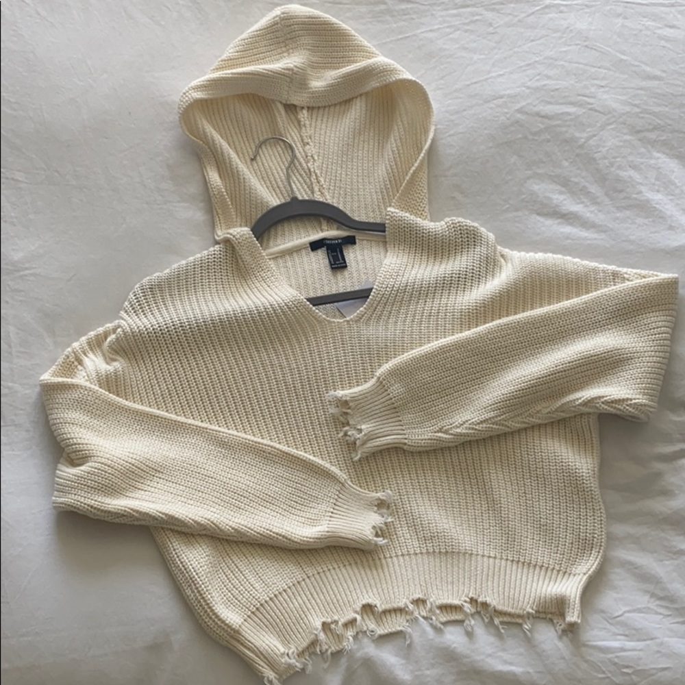 Distressed cropped ivory sweatshirt